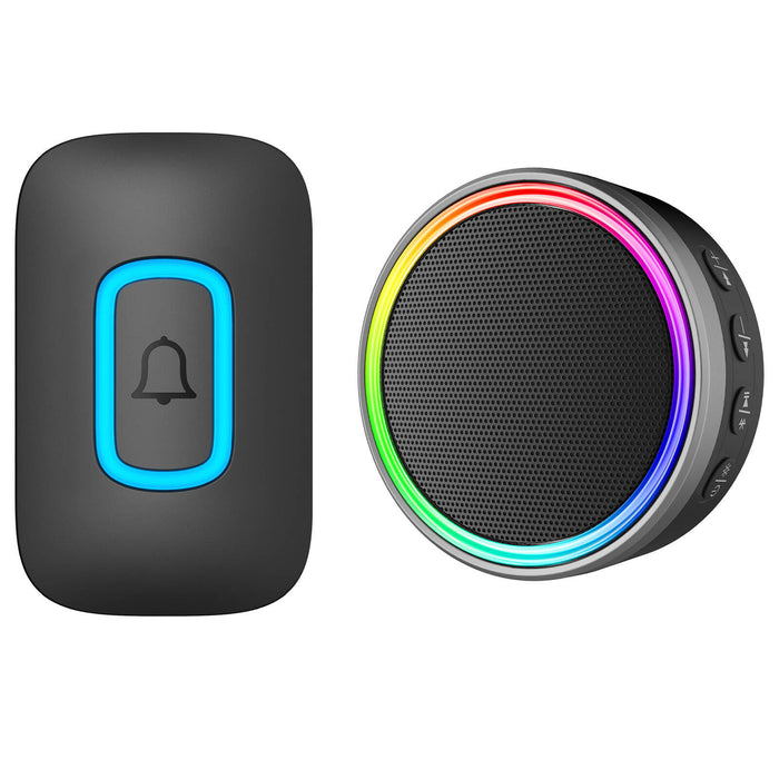 Arlec 200m Rechargeable Wireless Door Chime With Speaker and RGB LED Indicator - Black