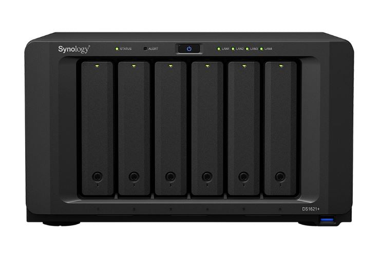 Synology DS1621+ 6 Bay NAS AMD RyzenTM V1500B quad-core 2.2 GHz 4GB DDR4 Hot swappable 3xUSB3.2 4x1GbE RJ-45 1x4-lanex8 slot 3YR WTY