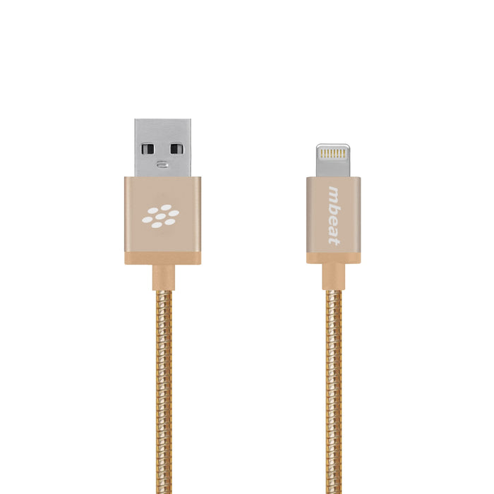 (LS) mbeatÂ® 'Toughlink'1.2m Lightning Fast Charger Cable - Gold/Durable Metal Braided/MFI/Apple iPhone X 11 7S 7 8 Plus XR 6S 6 5 5S iPod iPad Mini Ai