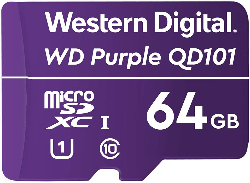 Western Digital WD Purple 64GB MicroSDXC Card 24/7 -25Â°C to 85Â°C Weather & Humidity Resistant for Surveillance IP Cameras mDVRs NVR Dash Cams Drones