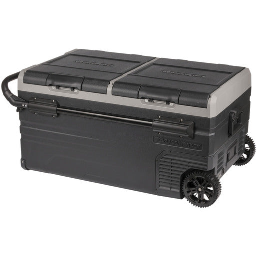 95L Brass Monkey Portable Low Profile Dual Zone Fridge/Freezer with Wheels and Battery Compartment