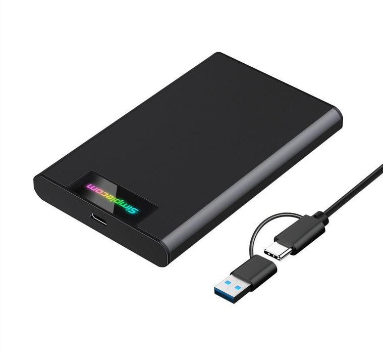 Simplecom SE239 Tool-free 2.5' SATA HDD SSD to USB-C Enclosure with RGB Lights USB 3.2 Gen 2