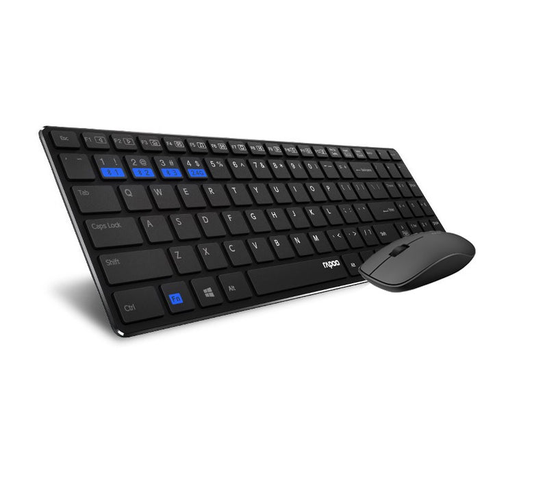 RAPOO 9300M Bluetooth 4.0 & 2.4G Wireless Multi-mode Keyboard Mouse Combo Black - 1300DPI Spill-Resistant 5.6mm Ultra-Slim ~ 9060M