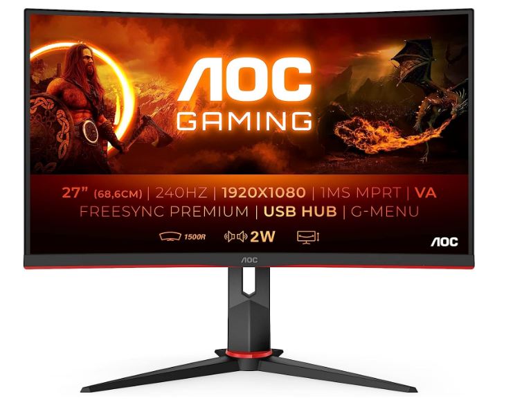 AOC 27' Curved 0.5ms 240Hz FHD 1500R, FreeSync, HDR Mode, Ultra Narrow Border  Gaming Monitor w/HAS - DP/HDMI, VESA100