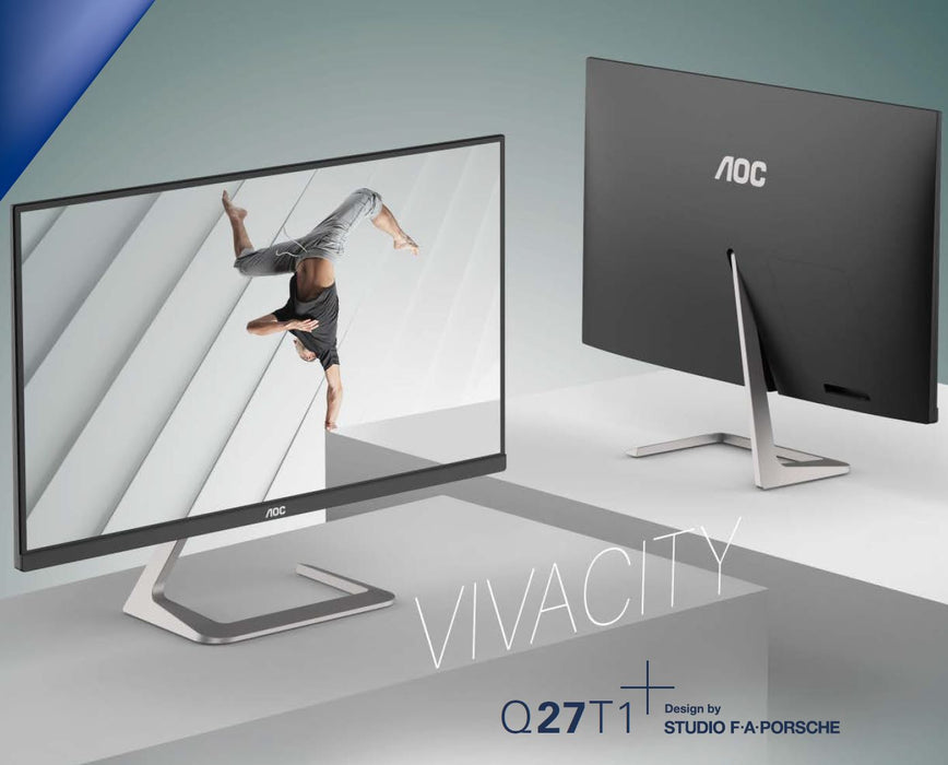 AOC 27' QHD 2560 x 1440, 4ms, IPS, Fast 75Hz, Adaptive Sync, Zero Edge (Edge-M), DP, HDMI, design by Studio F.A. Porsche (LS)