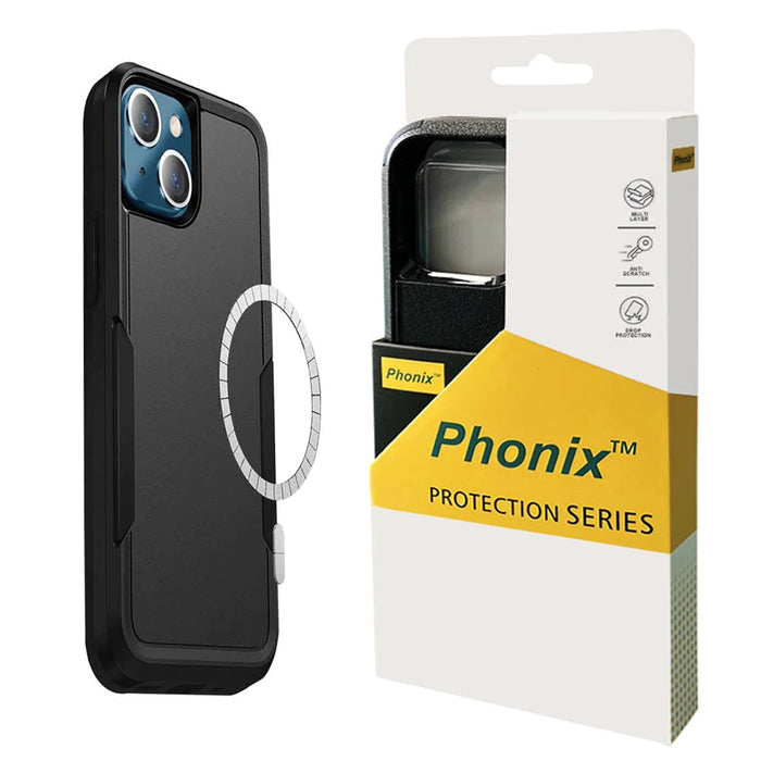 Phonix Apple iPhone 15 (6.1') Armor Rugged Case With MagSafe Black-Military-Grade,  Multi layers, No-Slip, Sleek, ultimate protection