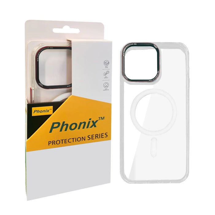 Phonix Apple iPhone 15 Pro (6.1') Clear Armor Hard MagSafe Case With Metal Mens Protection White-Rugged Protection, Shock Absorption, lightweigh