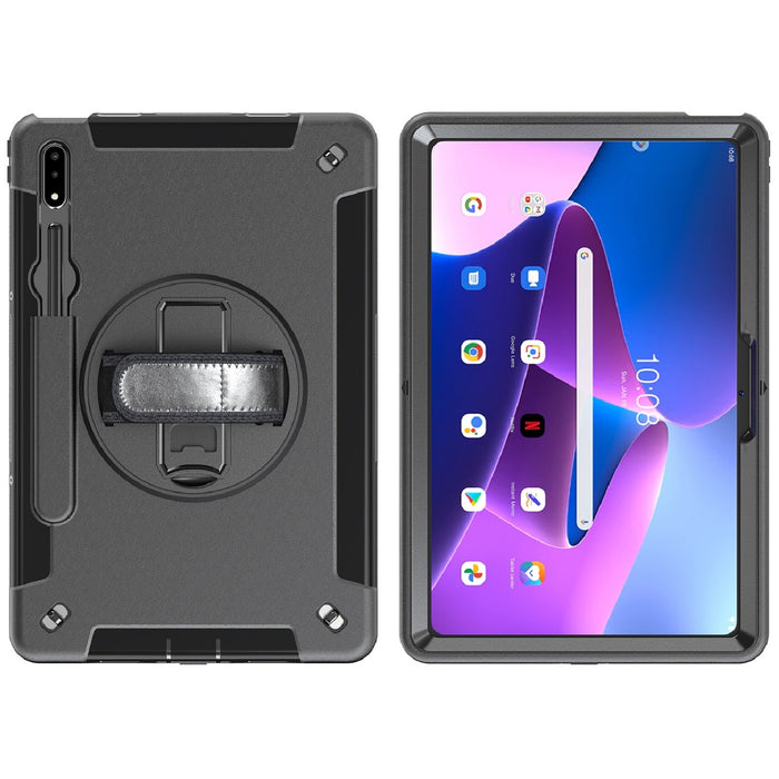 Generic Rugged Lenovo Tab M10 Plus (10.6') (3rd Gen) Case + Screen Protector Black - Built-in-Kickstand, Adjustable Hand Strap