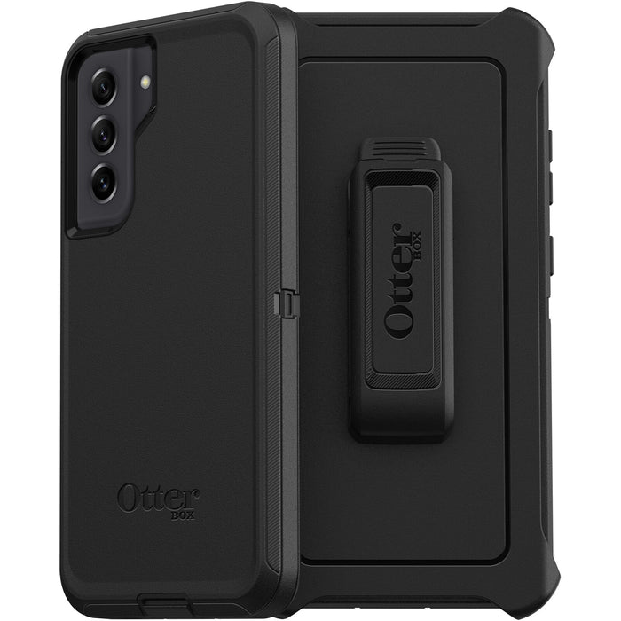 OtterBox Defender Samsung Galaxy S21 FE 5G (6.4') Case Black - (77-83939), DROP+ 4X Military Standard,Multi-Layer,Included Holster,Raised Edges,Rugged