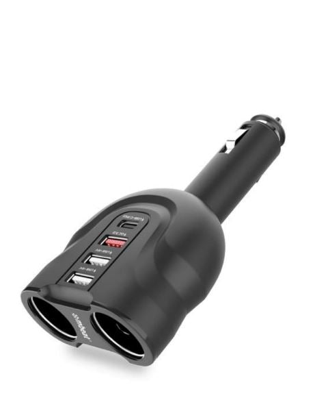 mbeatÂ® Gorilla Power Four Port USB-C PD & QC3.0 Car Charger with Cigar Lighter Splitter