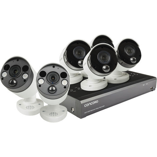 Concord 8 Channel 4K NVR Package - 4x4K PIR IP Cameras and 2x4K PIR IP Floodlight Cameras with 2 way audio