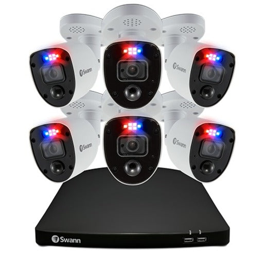 Swann 8CH 4K DVR Kit with 6 x 4K PIR Bullet Cameras with Red/Blu Flashing Lights SWDVK-856806RL