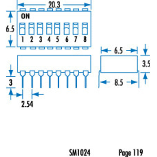 8 Way DIL Switch 16 Pin DIL PACKAGE