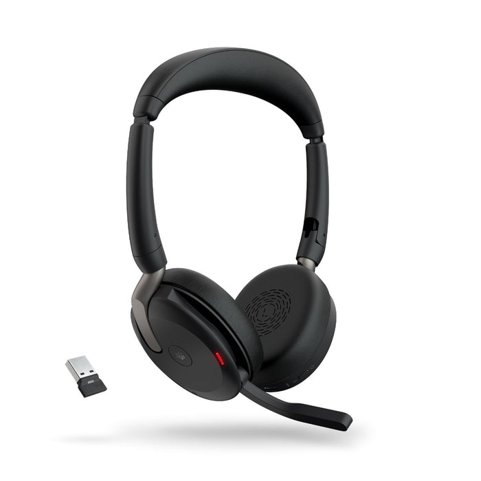 Jabra Evolve2 65 Flex MS Stereo Bluetooth Headset, Link380a USB-A Dongle, Foldable Design, 2Yr Warranty, 20 hours battery life, ANC 30m Wireless Range