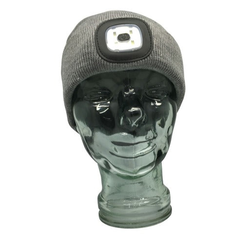 Grey Beanie with rechargeable LED Head Lamp