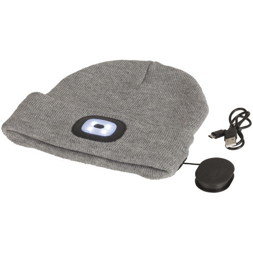 Grey Beanie with BluetoothÂ® Speakers and LED Torch