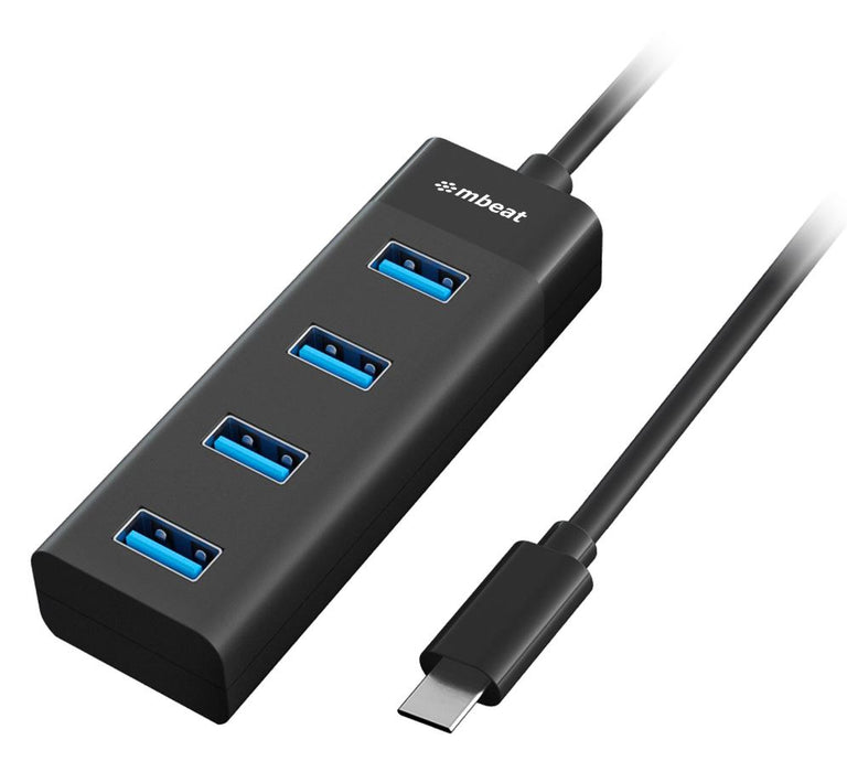 mbeatÂ® USB-C to 4-Port 3.0 Hub - Black