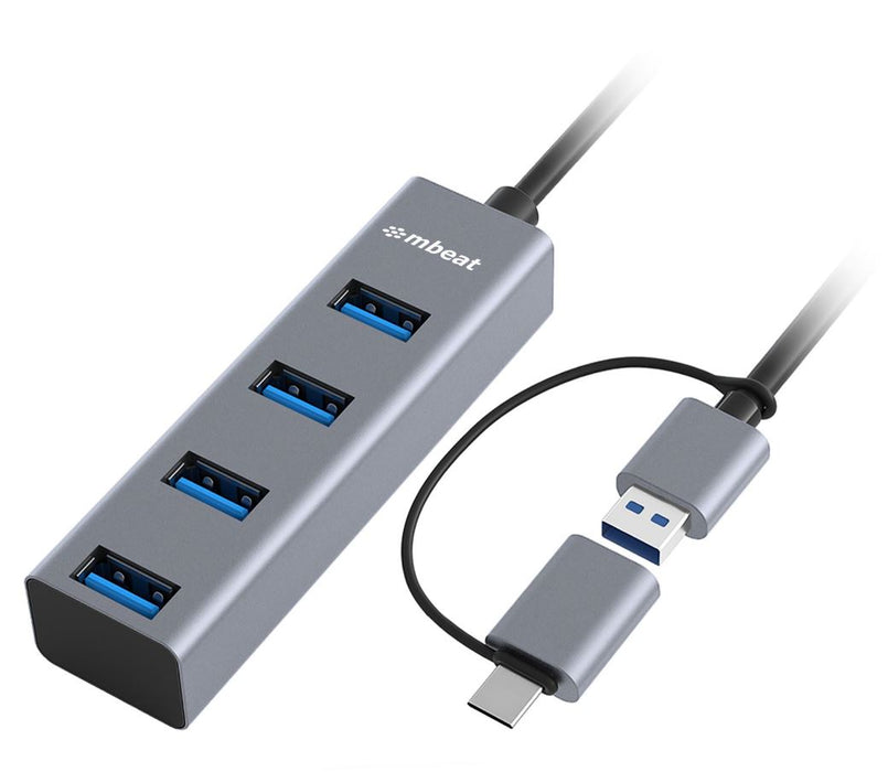 (LS) mbeatÂ® 4-Port USB 3.0 Hub with 2-in-1 USB 3.0 & USB-C Converter - Space Grey