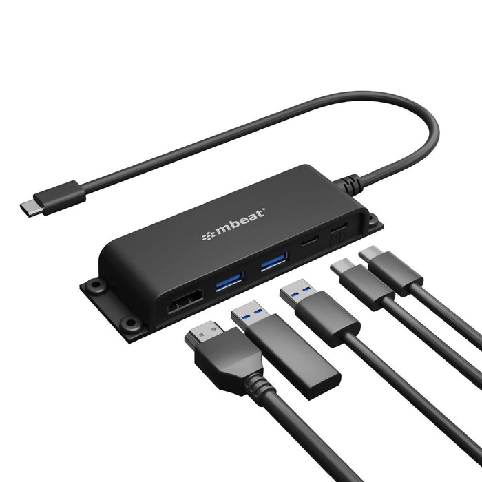 mbeatÂ® Mountable 5-Port USB-C Hub - Supports 4K HDMI video out and 60W Power Delivery Charging with 2 Ã— USB3.0 and 1 Ã— USB-C