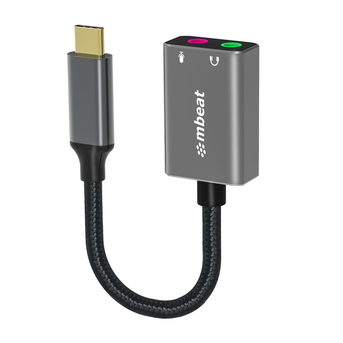 mbeat Elite USB-C to 3.5mm Audio and Microphone Adapter -  Adds Headphone Audio and Microphone Jack to USB-C Computer, Tablet Smartphone Devices - Spa