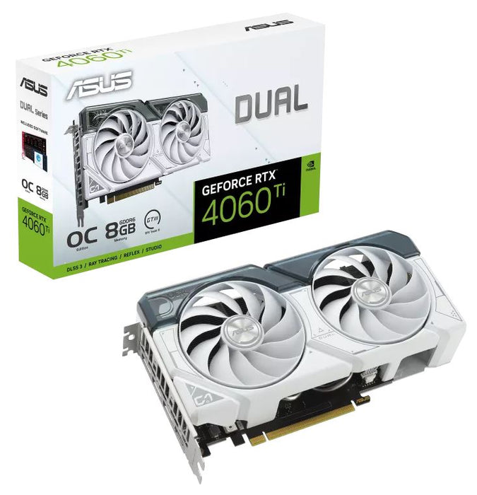 ASUS nVidia GeForce DUAL-RTX4060TI-O8G RTX4060 Ti OC Edition 8GB GDDR6, 2565 MHz Boost Clock, RAM 18 Gbps, 3xDP, 1xHDMI ( White)