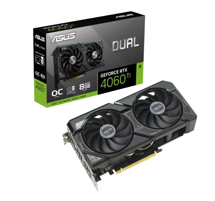 ASUS nVidia GeForce DUAL-RTX4060TI-O8G-SSD RTX4060 Ti SSD OC Edition 8GB GDDR6, 2565 MHz Boost Clock, RAM 18 Gbps, 3xDP, 1xHDMI