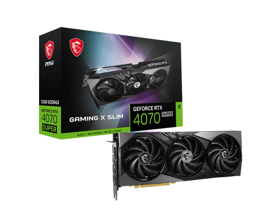 MSI GeForce RTX 4070 SUPER 12G GAMING X SLIM Video Card  2595 MHz Boost Clock, 16GB GDDR6X,DisplayPort x 3 (v1.4a),HDMI x 1