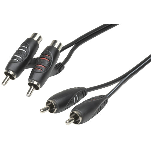 2 x RCA Plugs with Piggyback Sockets to 2 x RCA Plugs - 1.5m